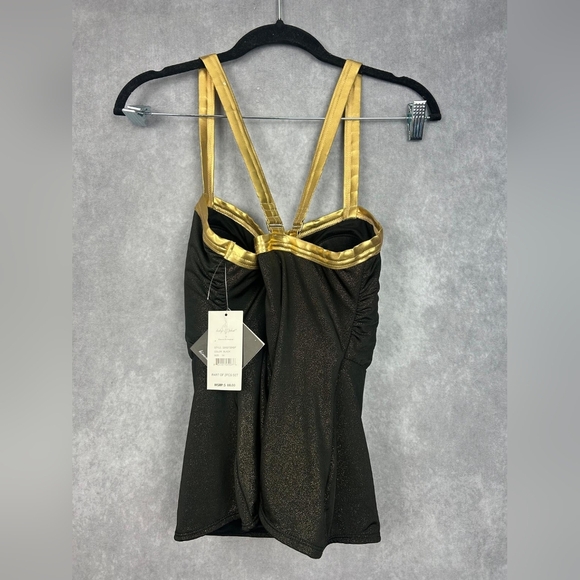Baby Phat Black & Gold Metallic Sparkle Logo Print One Piece Swimsuit - Size 1X - Picture 2 of 12